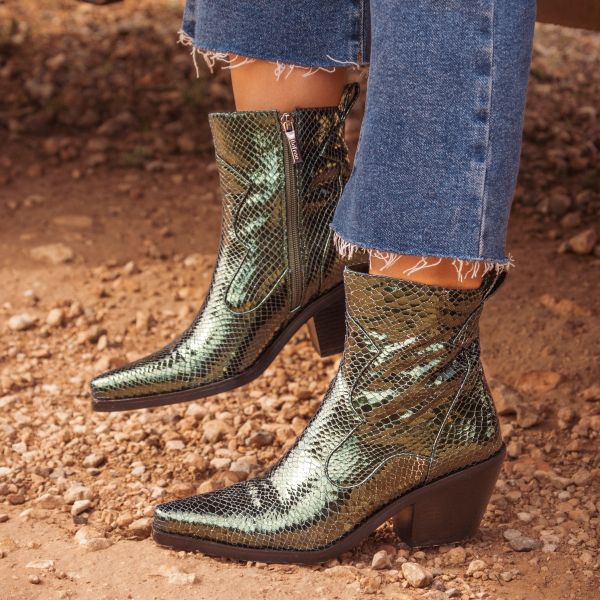 BOTÍN COWBOY METALIZADO SANSE-2320 SNAKE GREEN 