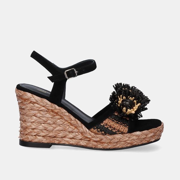 SANDALIAS DE CUÑA BEFREE CON ADORNO ELSA-1657 ANTE BLACK