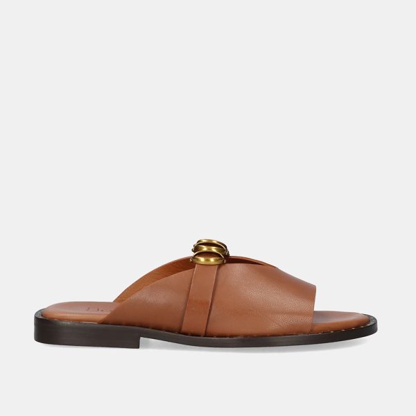 SANDALIA PLANA RIGA-215 LEATHER CAMEL