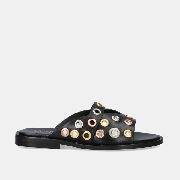 SANDALIA PLANA RIGA-230 LEATHER BLACK