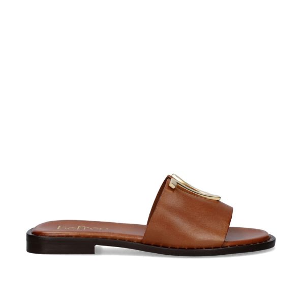 SANDALIA PLANA RIGA-800 LEATHER CAMEL