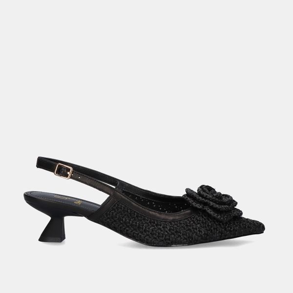 SANDALIAS BEFREE DE TACÓN BAJO CON ADORNO VALENTINA-1637 RAFFIA BLACK